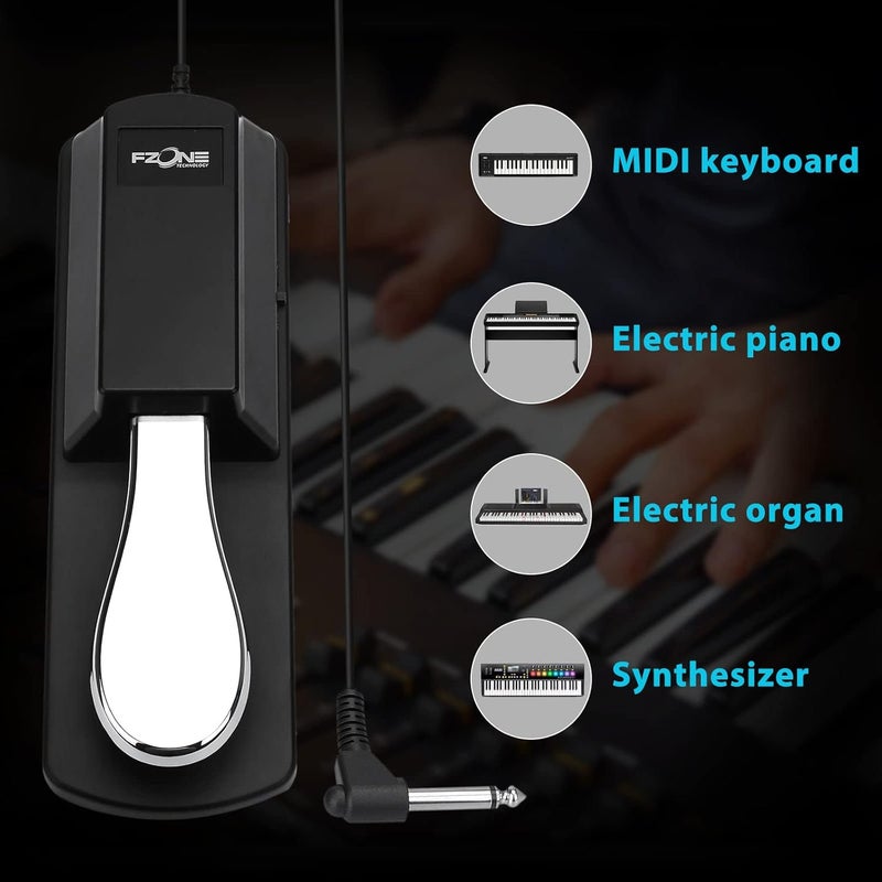 Fzone Sustain Pedal for MIDI Keyboards Digital Pianos Foot Pedal 6.6FT Extension Cable, Polarity Switch - Image 4